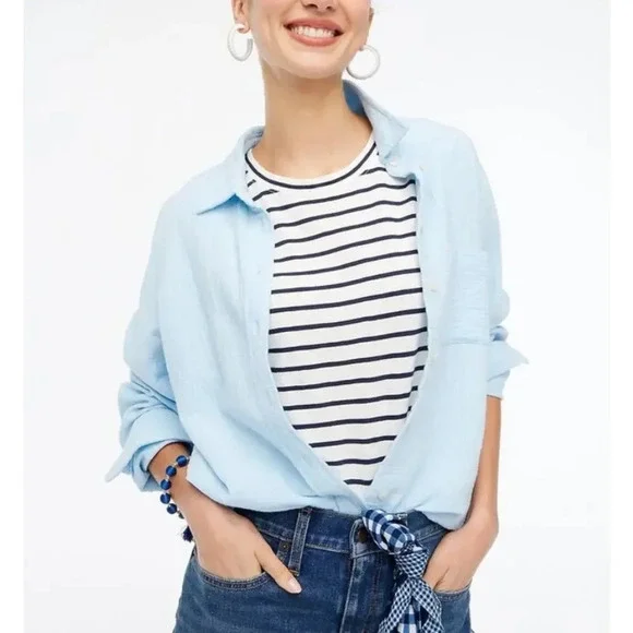 NWOT J.Crew Women Gauze Button-Up Shirt Light Blue Vacation Lightweight - Picture 2 of 8